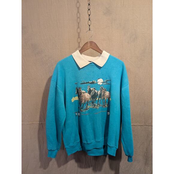 Vintage 1990 Running Horses Sweatshirt Pullover XL Jerzees WMNS - Picture 4 of 6